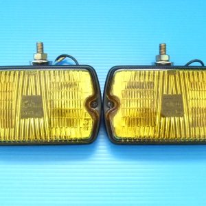 New Vintage Cibie 35mm Square Fog Lights – Black Body, Yellow Lenses for AE86, AE85 & Corolla Levin